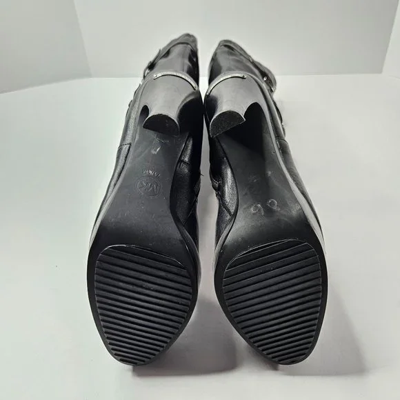 Michael Kors Stiletto High Heel Platform Boots Size 7.5 Black Leather Knee High - Picture 11 of 16